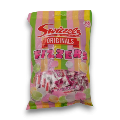 Swizzles Fizzers 350g bag with approximately 50 individually wrapped mini fizzy fruit-flavoured sweet rolls at The Professors