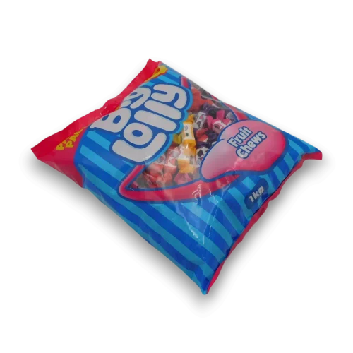 Big Lolly Fruit Chews 1kg assorted fruit chew party pack available at The Professors Online Lolly Shop.