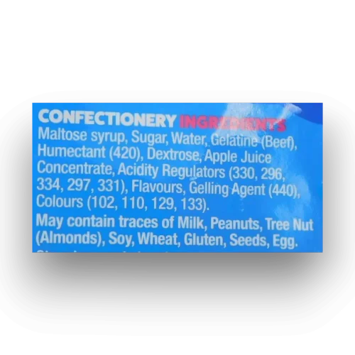 Ingredients of Big Lolly - Sour Party Mix (2kg bag | ~300 x 6.5g pcs).