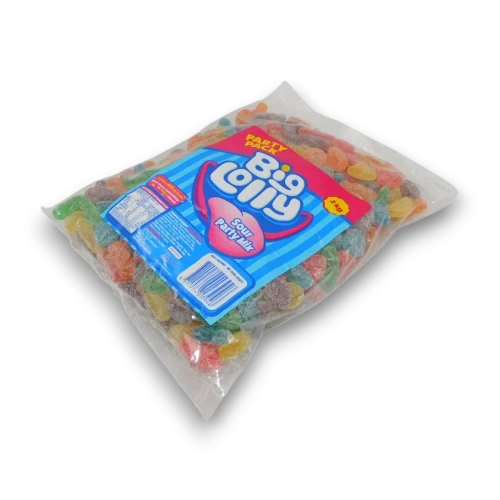 Big Lolly Sour Party Mix 2kg bag filled with assorted sour gummy lollies from The Professors Online Lolly Shop.