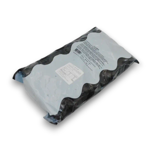 K & H Dutch Licorice Salty Jubes 1kg bag viewed from the right with bulk black liquorice pieces visible inside