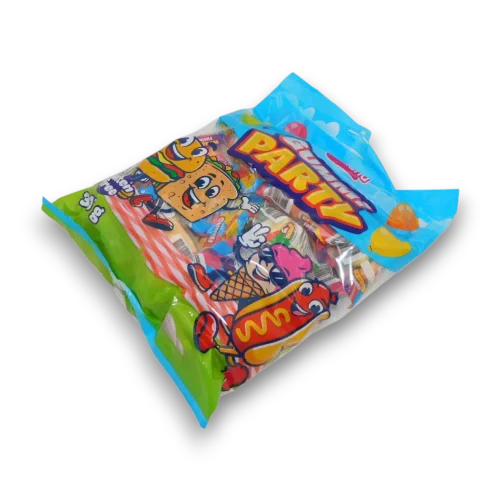 Lolliland Gummi Party Favourites 315g bag viewed from the right with fun food-themed packaging and gummies
