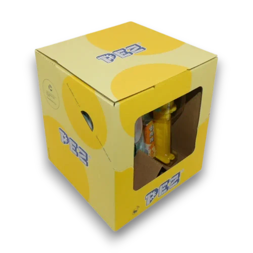 PEZ The Little Mermaid six-pack display box with yellow branded PEZ packaging