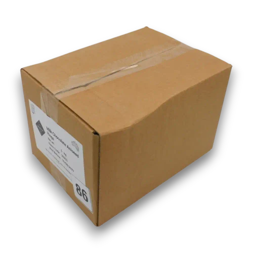 Hugos Chocolates Milk Chocolate Aniseed Rings 5kg carton viewed from the right at The Professors Online Lolly Shop