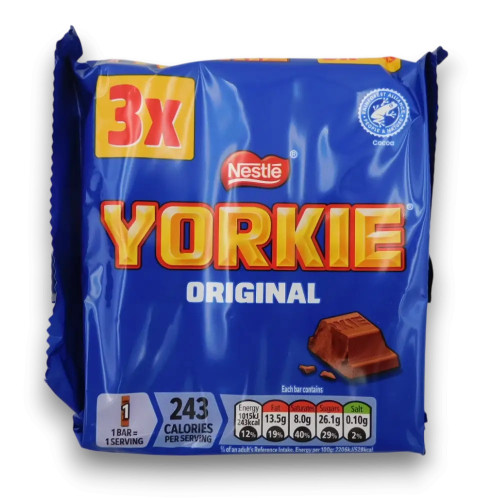 Yorkie Milk Chocolate Bar multipack 3 x 46g bars front view showing chunky milk chocolate blocks, available at The Professors