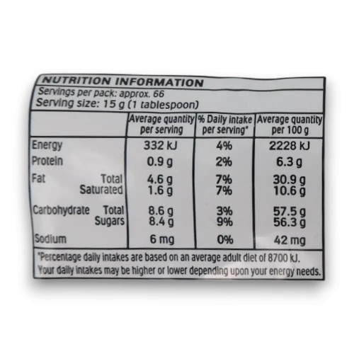Nutritional information of Nutella Piping Bag 1kg