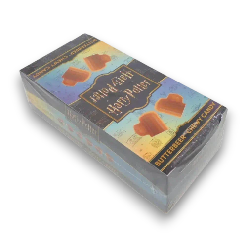Jelly Belly Harry Potter Butterbeer Chewy Candy display unit with 12 individual 59g bags