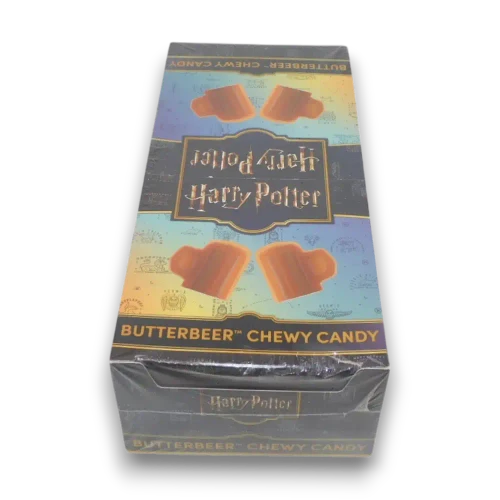 Jelly Belly Harry Potter Butterbeer Chewy Candy display unit with 12 individual 59g bags