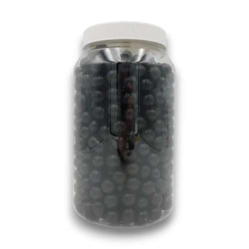 The Australian Sweet Co Black Aniseed Balls 1.7kg jar rear view showing the bulk black hard sweets inside
