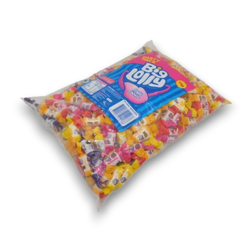 Big Lolly Fruit Chews 2kg party pack filled with colourful individually wrapped lollies