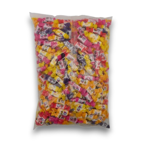 Big Lolly Fruit Chews 2kg bag showing approximately 400 individually wrapped assorted fruit chews