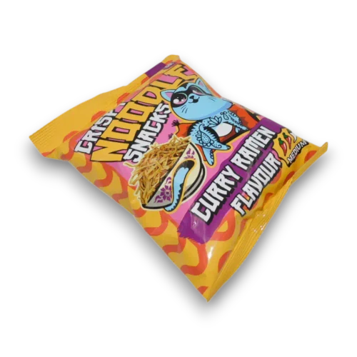 Snaxs Co Curry Ramen Crispy Noodle Snacks 60g bag in yellow and purple packaging
