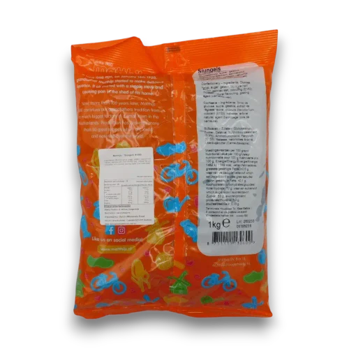 Matthijs Slungels Sweet Licorice Figures 1kg bag with Dutch product information and importer label