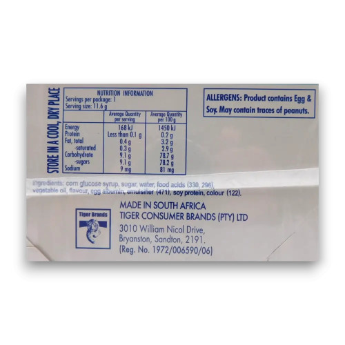Nutritional information of Beacon Fizzers Sour Strawberry 72pc display unit, available at The Professors Online Lolly Shop