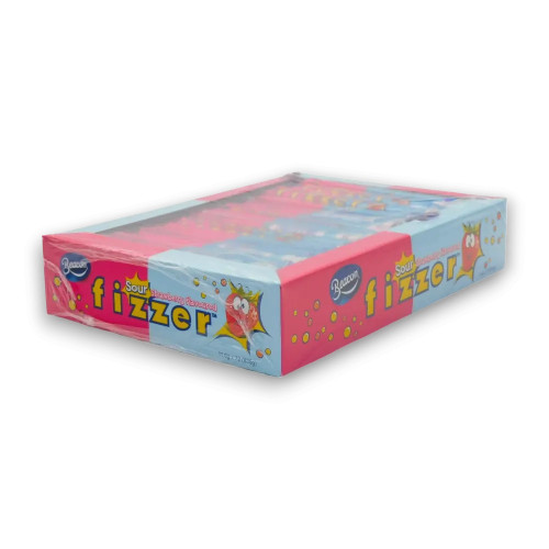 Individually wrapped Beacon Fizzers Sour Strawberry flavoured sherbet bars, perfect for parties, available at The Professors