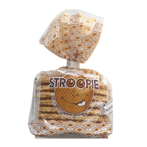 Stroopie Goudse Stroopwafels 250g bag containing eight caramel-filled Gouda syrup waffles from The Professors