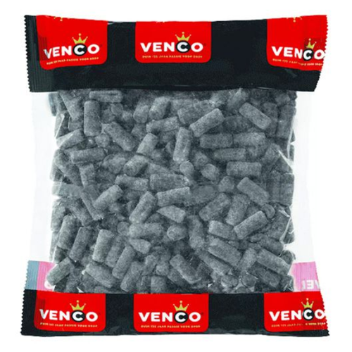 Venco Schoolkrijt Zwart Black Chalk Liquorice 1kg bag filled with short, dark crunchy liquorice pieces
