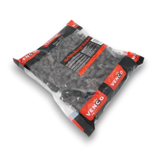 Venco Schoolkrijt Zwart Black Chalk Licorice 1kg bag with red and black branding