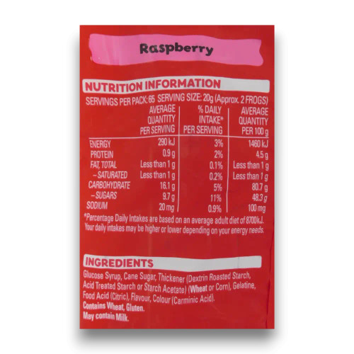Allens Red Frogs Alive 1.3kg - Nutrition & Ingredients Info - The Professors Online Lolly Shop