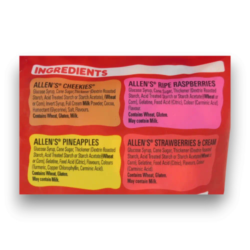 Ingredients list of Allens - Pineapples (1.3kg bag | ~260 x 5g pcs).