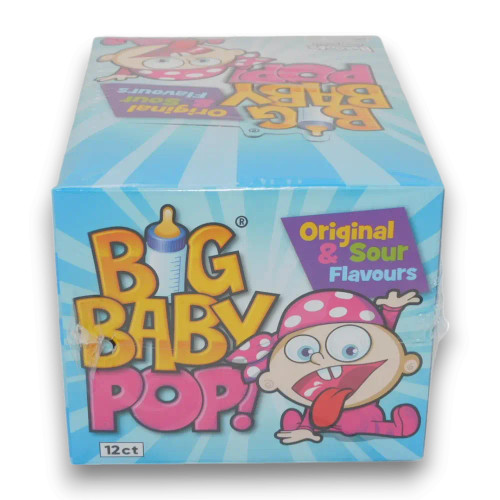 Big Baby Pop 12-pack display with fun and colourful baby bottle design, available at The Professors Online Lolly Shop