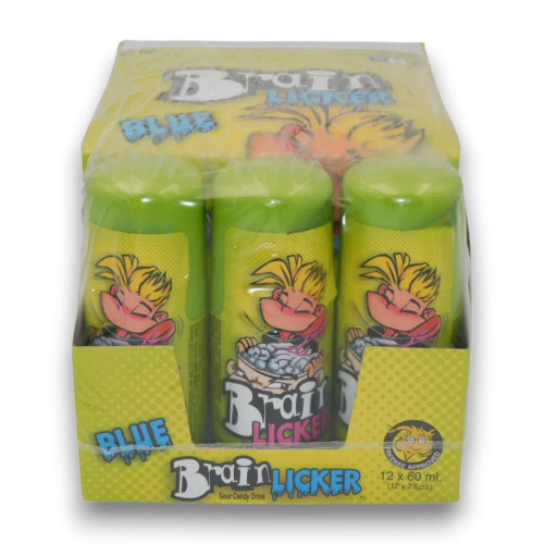 Brain Licker 12pc display unit of sour candy with gluten-free ingredients, perfect for lolly shops