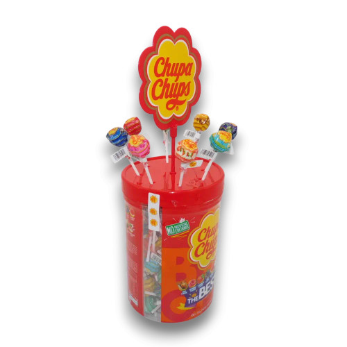 Chupa Chups Best Of display unit with assorted flavours, available at The Professors Online Lolly Shop