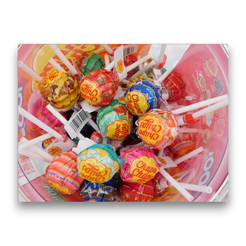 Chupa Chups Best Of 100pc display unit showing assorted lollipop flavours, available at The Professors Online Lolly Shop