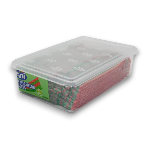Fini Melon / Watermelon Belts 150-pack in a container, perfect for parties or candy buffets, available at The Professors. Fini Melon / Watermelon Belts 150-pack in a container, perfect for parties or candy buffets, available at The Professors.