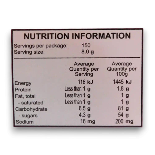 Nutritional information of 150 pcs Fini Strawberry Belts.