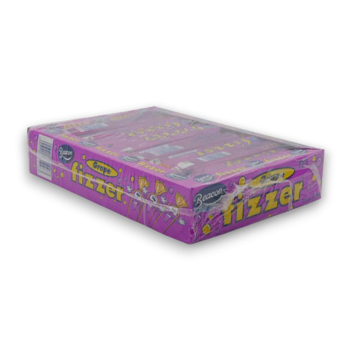 Beacon Fizzers Grape 72pc display unit, featuring fizzy grape-flavoured chew bars, available at The Professors Online Lolly Shop