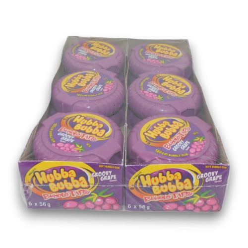 Hubba Bubba Bubble Tape Grape packaging showcasing its chewy bubble-blowing fun, available at The Professors Online Lolly Shop.