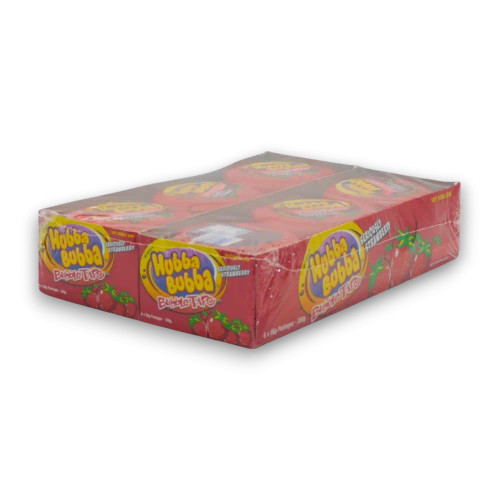 Hubba Bubba Bubble Tape 12-roll display unit, featuring Seriously Strawberry flavoured bubble gum rolls