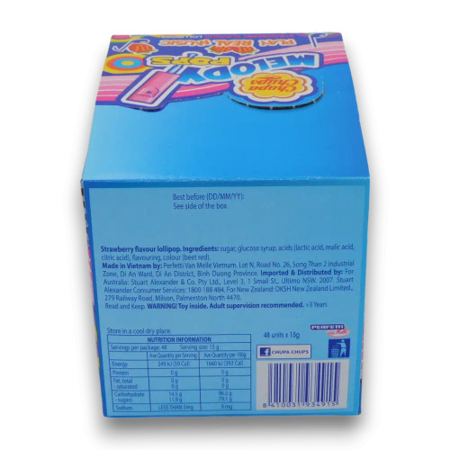 Chupa Chups Melody Pops 48-pack, musical strawberry lollipops available at The Professors Online Lolly Shop