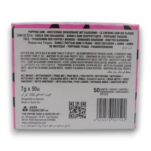 Pop Rocks Tutti-Frutti Bubble Gum, nutritional information for 50-sachet display box, available at The Professors