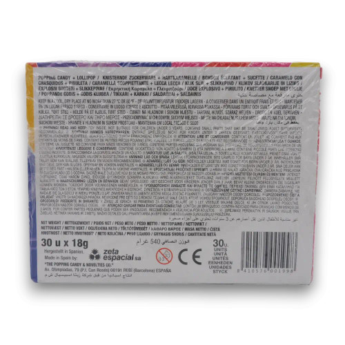 Pop Rocks Dips and Tattoo 30 pieces nutritional information - gluten-free fizzy candy with lollipop available at The Professors Online Lolly Shop