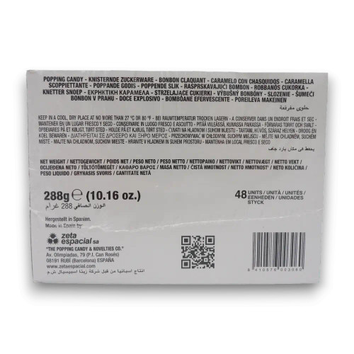 Nutritional information for Pop Rocks Magic Popping Candy strawberry flavour 48-sachet display unit available at The Professors