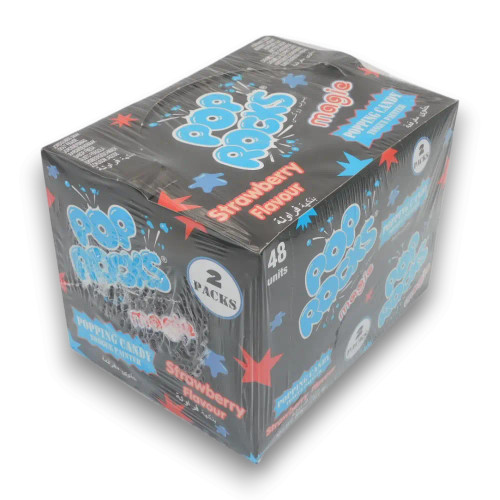 Pop Rocks Magic Popping Candy display box with 48 sachets in strawberry flavour available at The Professors Online Lolly Shop