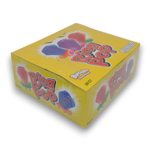 RingPop Original display unit with 24 individually wrapped ring pops in assorted rainbow colours - available at The Professors Online Lolly Shop