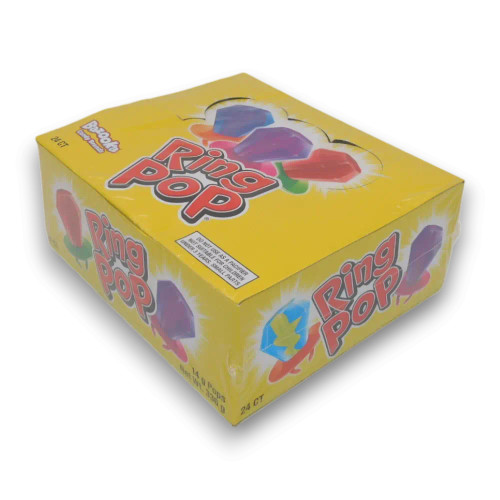 RingPop Original packaging featuring 24 individually wrapped lollipop rings in a fun rainbow variety - available at The Professors