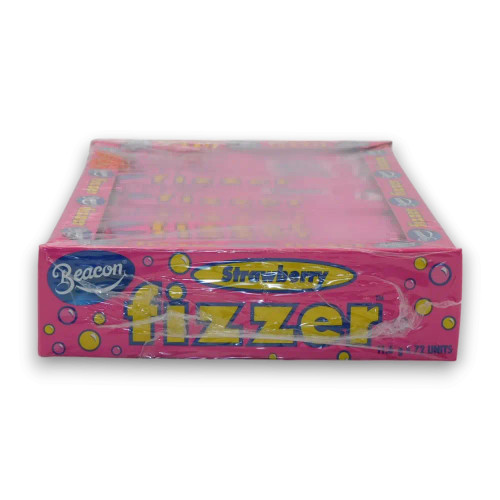 Pink-wrapped Beacon Fizzers Strawberry sherbet chew bars in bulk 72pc packaging, available at The Professors Online Lolly Shop