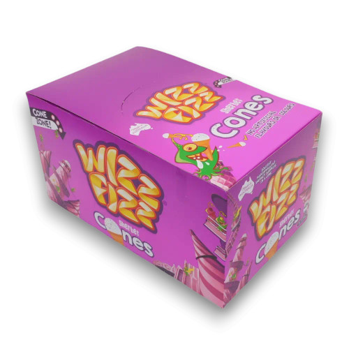 Wizz Fizz Sherbet Cone with marshmallow and sprinkles, a classic Australian sherbet treat available in 24-pack display unit