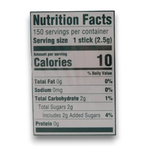 Nutritional information of Wrigley’s Doublemint Gum 10x15 stick display.