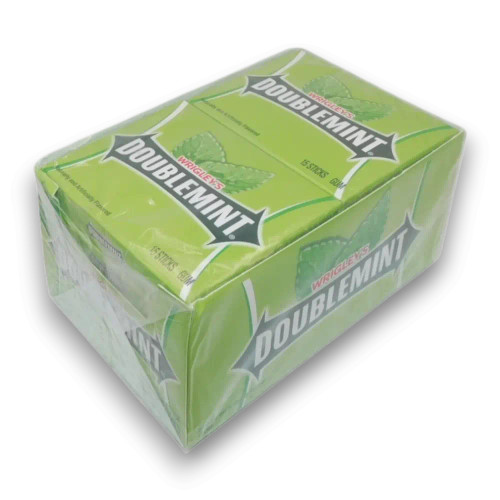 Bulk Wrigley’s Doublemint Gum 10x15 stick display, perfect for retail or resale, available at The Professors Online Lolly Shop.