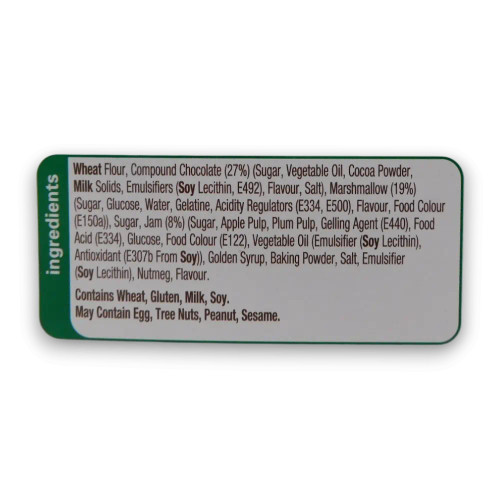 Ingredients panel of Arnotts Wagon Wheels 16 x 48g pack, available at The Professors Online Lolly Shop.