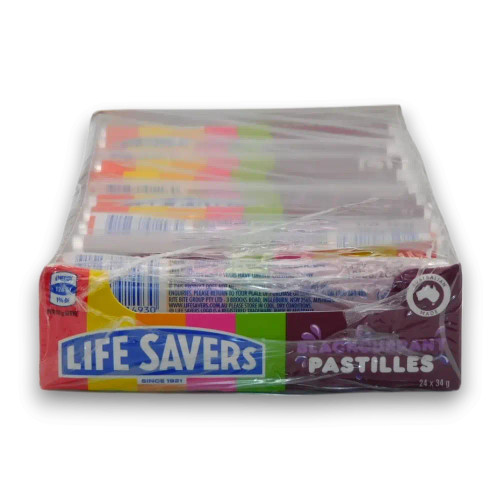 Life Savers Blackcurrant Pastilles rolls in vibrant Australian packaging for nostalgic candy lovers, available at The Professors