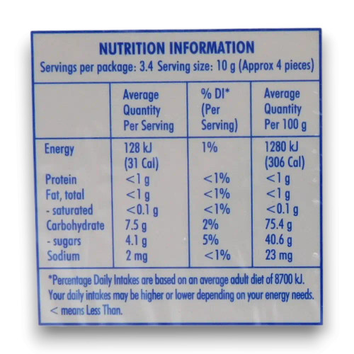 Nutritional information of Life Savers Blackcurrant Pastilles 24-roll display unit