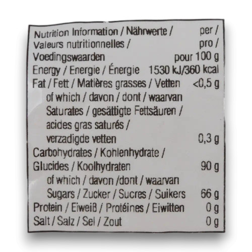 Ingredients list for Jelly Belly Gourmet Jelly Beans in Coconut flavour (1kg bag), available at The Professors Online Lolly Shop