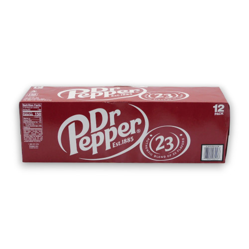 Dr Pepper 12-pack cans with bold red design, perfect for sharing or stocking up. Available at The Professors Online Lolly Shop.