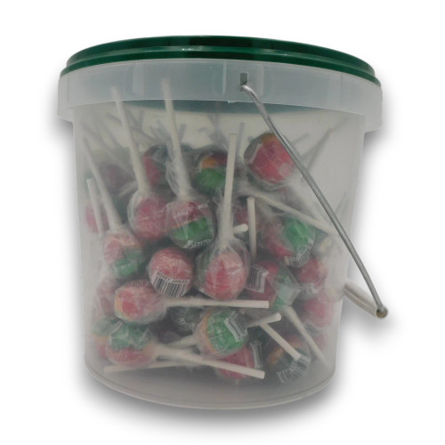 Johnsons Rosey Apples bucket showing 100 short-stick lollipops, from The Professors Online Lolly Shop.